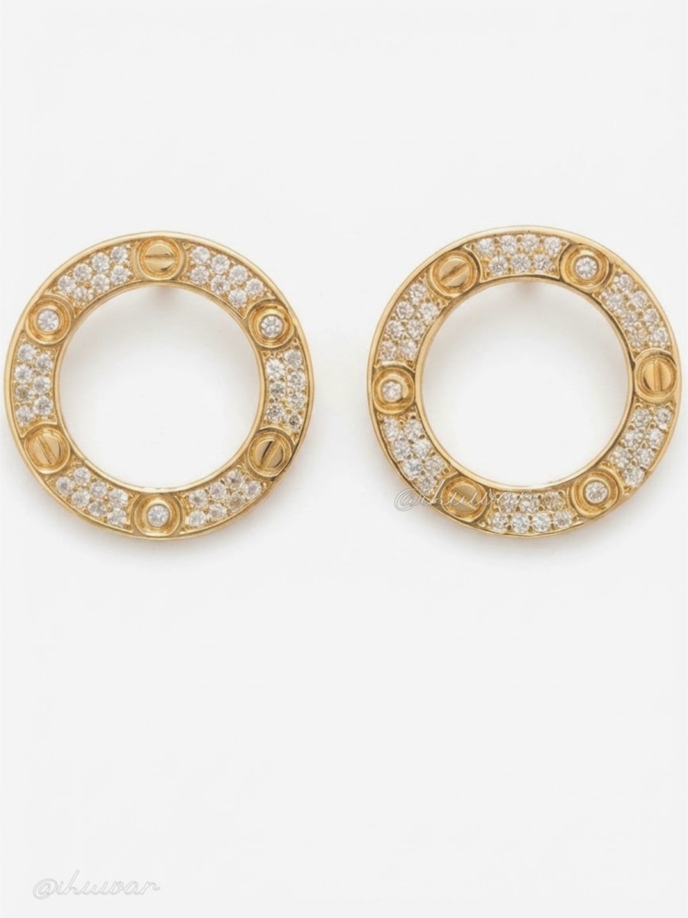 New Gold Screw Motif Circle Stud Earrings
